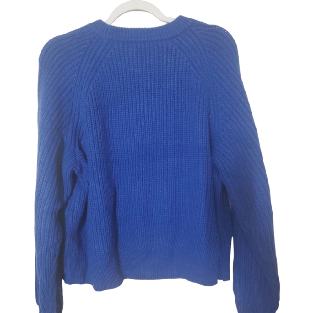 New York & Company Chunky Ribbed Sweater Blue Medium Cable Knit - Picture 3 of 9